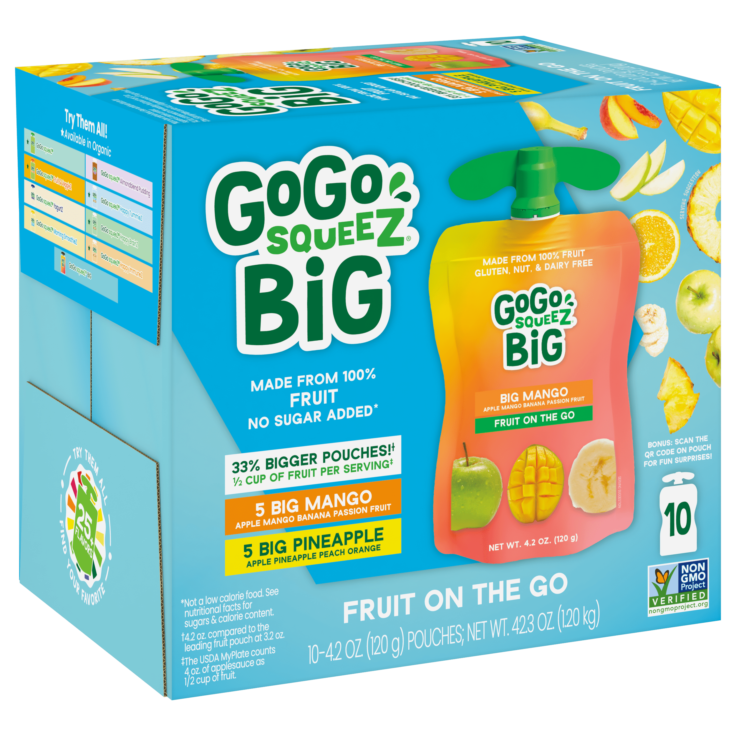 Gogo Squeez Pouches BIG squeeZ BIG Mango & BIG Pineapple 10 Pack Variety Pack Box