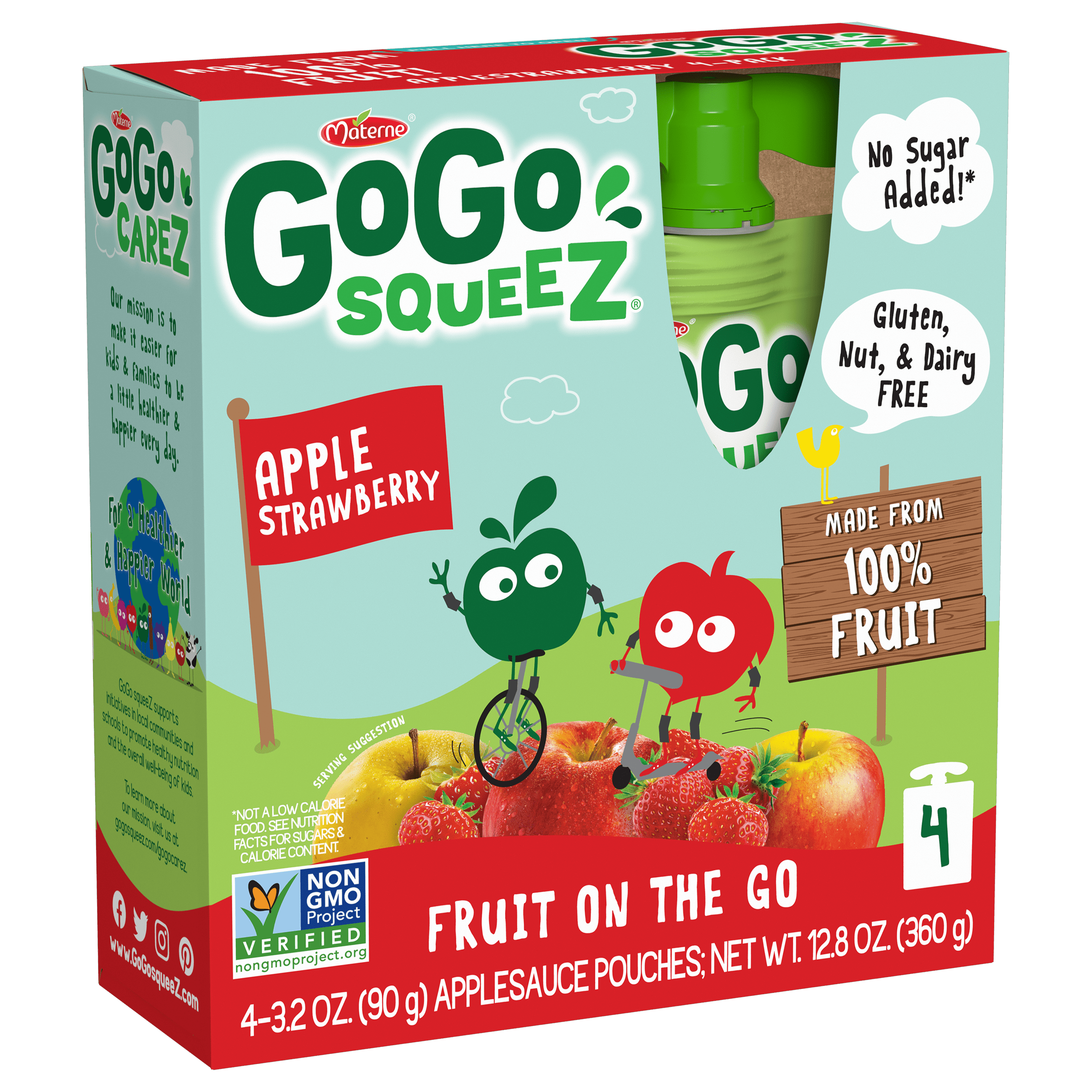 Gogo Squeez Pouches Fruit Blend Snack Apple Strawberry 4 pack Product Box