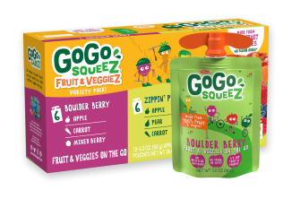 Gogo Squeez Pouches fruit & veggieZ Boulder Berry & Zippin' Pear 12 pack Variety Pack Box